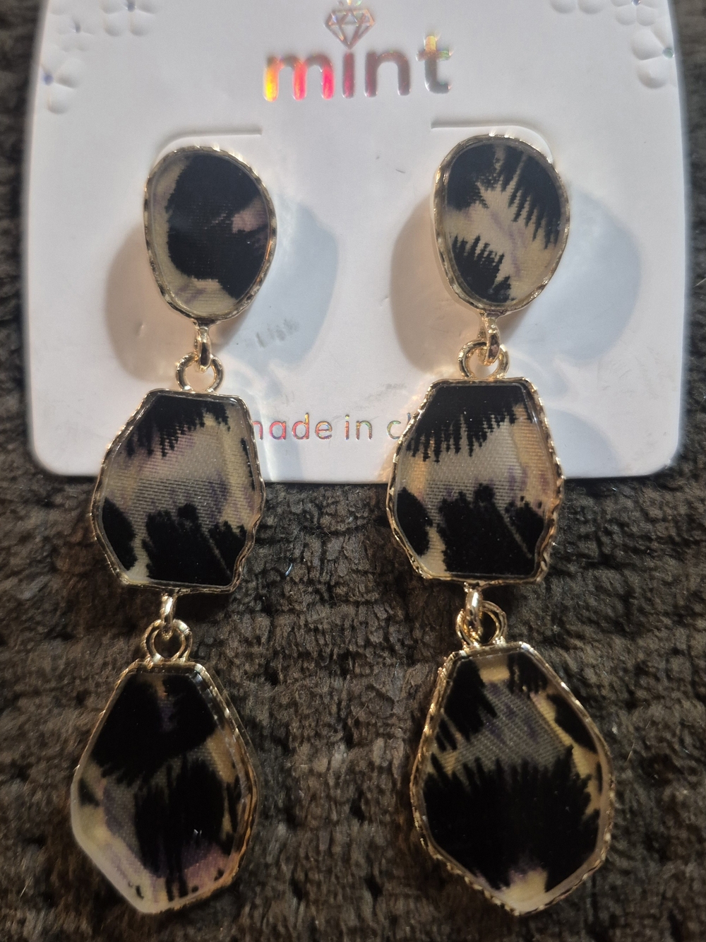 Mint Black and Beige Tiered Drop Earrings